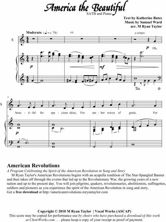 Product picture America, the Beautiful for SATB Choir : Sheet Music