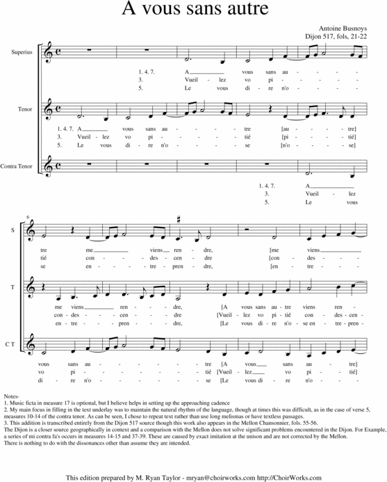 Product picture A vous sans autre by Antoine Busnoys SSA Choir : Sheet Music