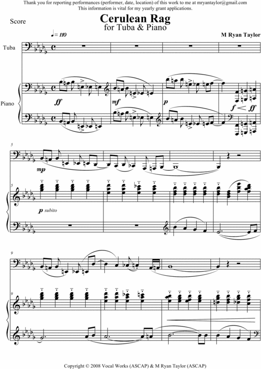 Product picture Cerulean Rag for Tuba and Piano : Sheet Music