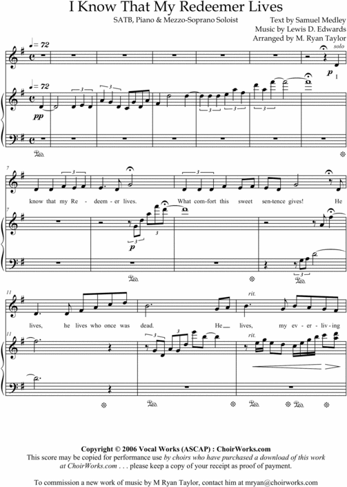 Product picture I Know that My Redeemer Lives : Sheet Music