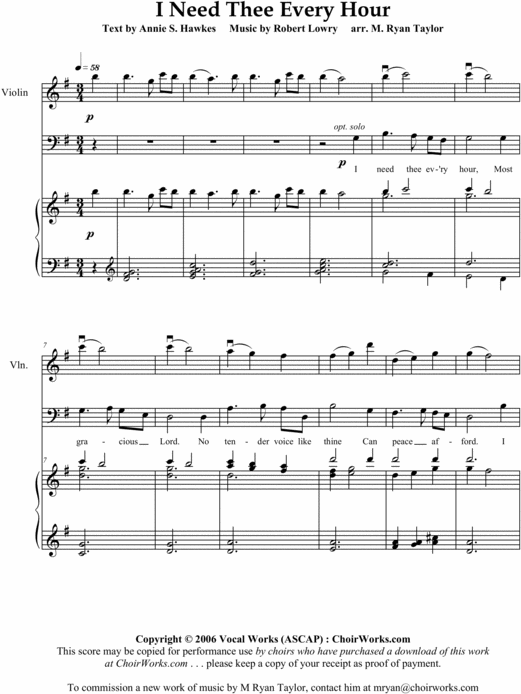 Product picture I Need Thee Every Hour : Sheet Music