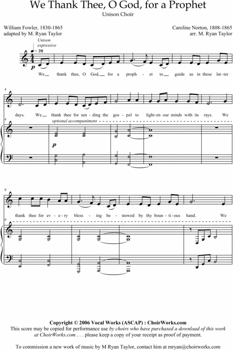 Product picture We Thank Thee, O God, For a Prophet : Sheet Music